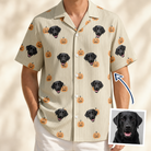Man wearing Men's Fiery Fiends Custom Dog Face Hawaiian Shirt — custom faces printed all-over