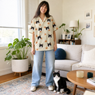 Full-length photo with the pet printed all over this Women's Fiery Fiends Custom Cat Face Hawaiian Shirt