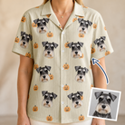 Woman wearing Women's Fiery Fiends Custom Dog Face Hawaiian Shirt — custom faces printed all-over