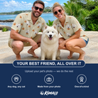 Friends in matching Women's Fiery Fiends Custom Dog Face Hawaiian Shirt — a group gift photo