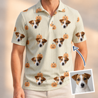 Man wearing Men's Fiery Fiends Custom Dog Face Polo Shirt — custom faces printed all-over