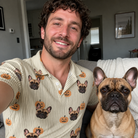 Selfie with the pet whose face is printed all over this Men's Fiery Fiends Custom Dog Face Polo Shirt