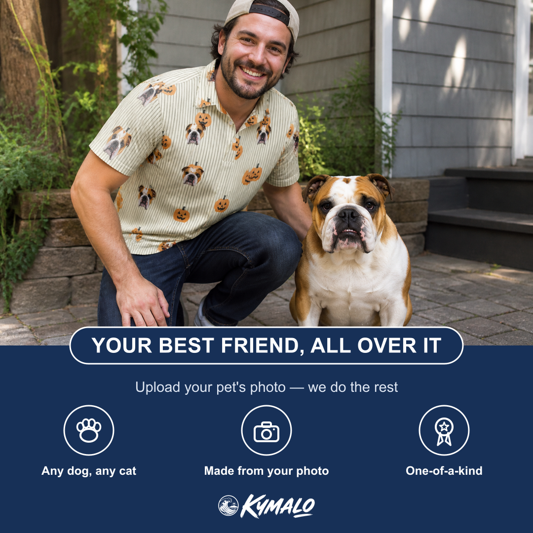 Friends in matching Men's Fiery Fiends Custom Dog Face Polo Shirt — a group gift photo