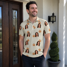 Real-life photo of someone wearing Men's Fiery Fiends Custom Face Polo Shirt — custom faces printed all-over