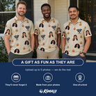 Friends in matching Men's Fiery Fiends Custom Face Polo Shirt — a group gift photo