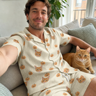 Selfie with the pet whose face is printed all over this Men's Fiery Fiends Custom Cat Face Shirt & Shorts Set