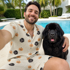 Selfie with the pet whose face is printed all over this Men's Fiery Fiends Custom Dog Face Shirt & Shorts Set