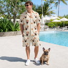 Full-length photo with the pet printed all over this Men's Fiery Fiends Custom Dog Face Shirt & Shorts Set