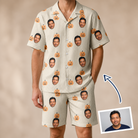 Man wearing Men's Fiery Fiends Custom Face Shirt & Shorts Set — custom faces printed all-over