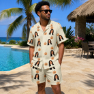 Real-life photo of someone wearing Men's Fiery Fiends Custom Face Shirt & Shorts Set — custom faces printed all-over