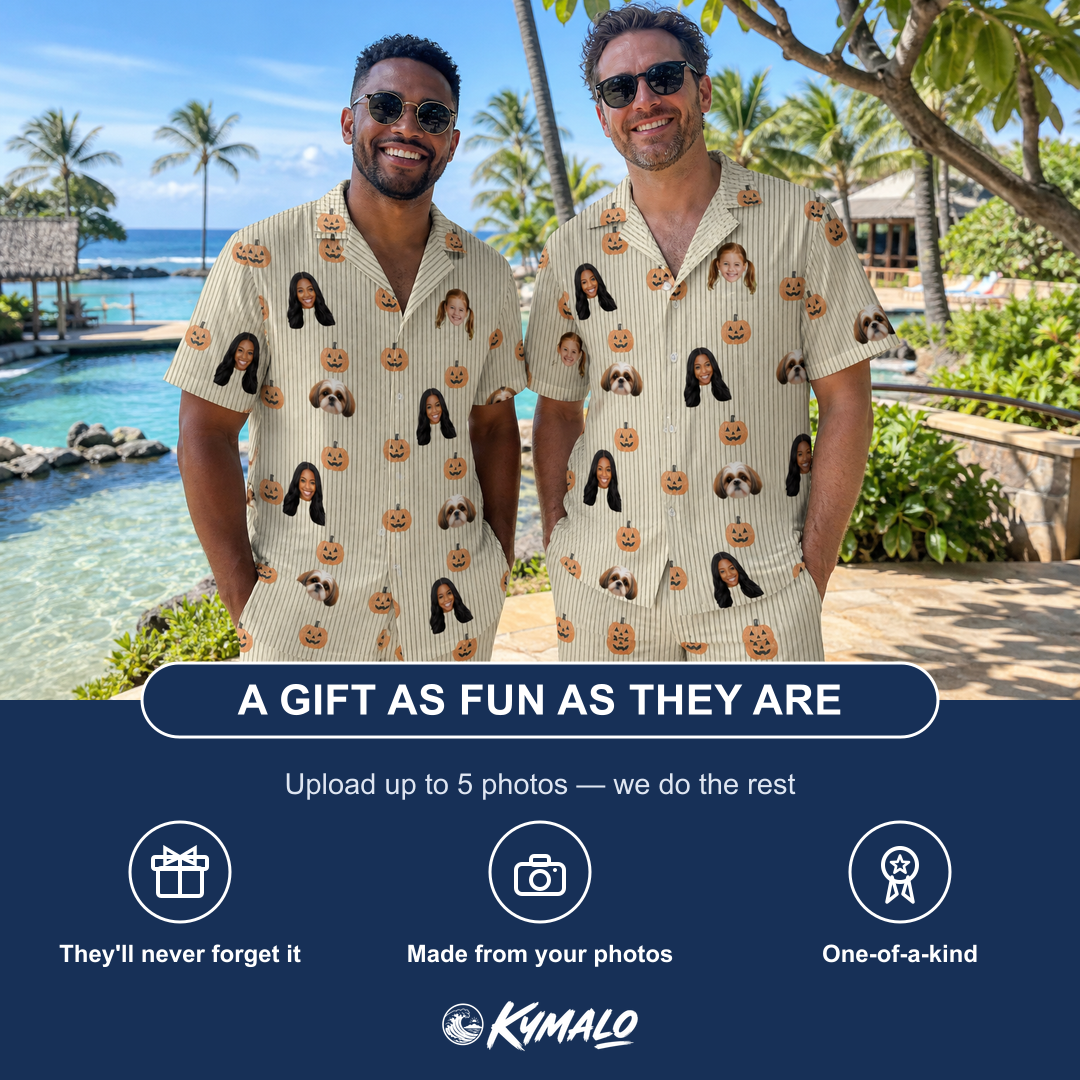 Friends in matching Men's Fiery Fiends Custom Face Shirt & Shorts Set — a group gift photo
