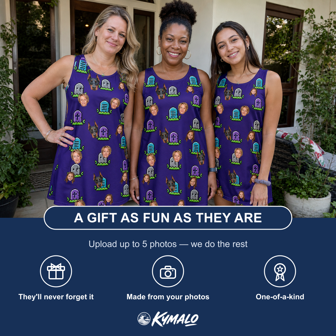 Friends in matching Women's Mirth Markers Custom Face Tank Dress — a group gift photo