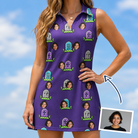Woman wearing Women's Mirth Markers Custom Face V-Neck Dress — custom faces printed all-over