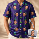 Man wearing Men's Mirth Markers Custom Face Hawaiian Shirt — custom faces printed all-over