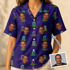 Woman wearing Women's Mirth Markers Custom Face Hawaiian Shirt — custom faces printed all-over