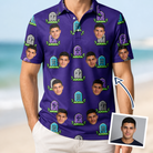 Man wearing Men's Mirth Markers Custom Face Polo Shirt — custom faces printed all-over