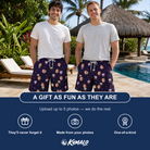 Friends in matching Men's Feathered Frights Custom Face Beach Shorts — a group gift photo