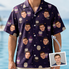 Man wearing Men's Feathered Frights Custom Face Hawaiian Shirt — custom faces printed all-over