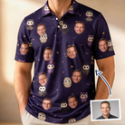 Man wearing Men's Feathered Frights Custom Face Polo Shirt — custom faces printed all-over