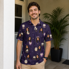 Real-life photo of someone wearing Men's Feathered Frights Custom Face Polo Shirt — custom faces printed all-over