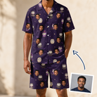 Man wearing Men's Feathered Frights Custom Face Shirt & Shorts Set — custom faces printed all-over