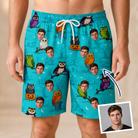 Man wearing Men's Nocturnal Nonsense Custom Face Beach Shorts — custom faces printed all-over
