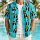 Man wearing Men's Nocturnal Nonsense Custom Face Hawaiian Shirt open over a white tee