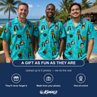 Friends in matching Men's Nocturnal Nonsense Custom Face Hawaiian Shirt — a group gift photo