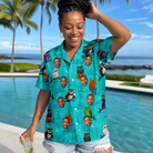 Real-life photo of someone wearing Women's Nocturnal Nonsense Custom Face Hawaiian Shirt — custom faces printed all-over