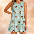 Model wearing Women's Phantom Phalanges Custom Face Tank Dress printed with kids' faces