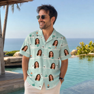 Real-life photo of someone wearing Men's Phantom Phalanges Custom Face Hawaiian Shirt — custom faces printed all-over