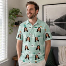 Real-life photo of someone wearing Men's Phantom Phalanges Custom Face Polo Shirt — custom faces printed all-over
