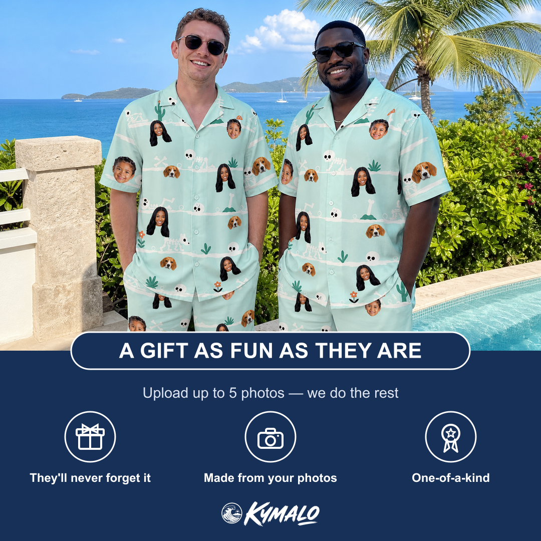 Friends in matching Men's Phantom Phalanges Custom Face Shirt & Shorts Set — a group gift photo