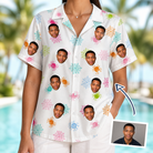 Woman wearing Women's Sticky Situation Custom Face Hawaiian Shirt — custom faces printed all-over