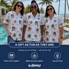 Friends in matching Women's Sticky Situation Custom Face Hawaiian Shirt — a group gift photo
