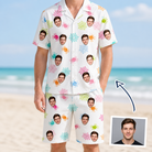 Man wearing Men's Sticky Situation Custom Face Shirt & Shorts Set — custom faces printed all-over