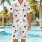 Model wearing Men's Sticky Situation Custom Face Shirt & Shorts Set printed with kids' faces