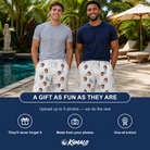 Friends in matching Men's Wraith Wiggles Custom Face Beach Shorts — a group gift photo