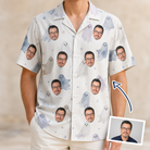 Man wearing Men's Wraith Wiggles Custom Face Hawaiian Shirt — custom faces printed all-over