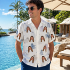 Real-life photo of someone wearing Men's Wraith Wiggles Custom Face Hawaiian Shirt — custom faces printed all-over