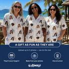 Friends in matching Women's Wraith Wiggles Custom Face Hawaiian Shirt — a group gift photo