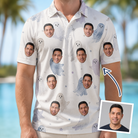 Man wearing Men's Wraith Wiggles Custom Face Polo Shirt — custom faces printed all-over