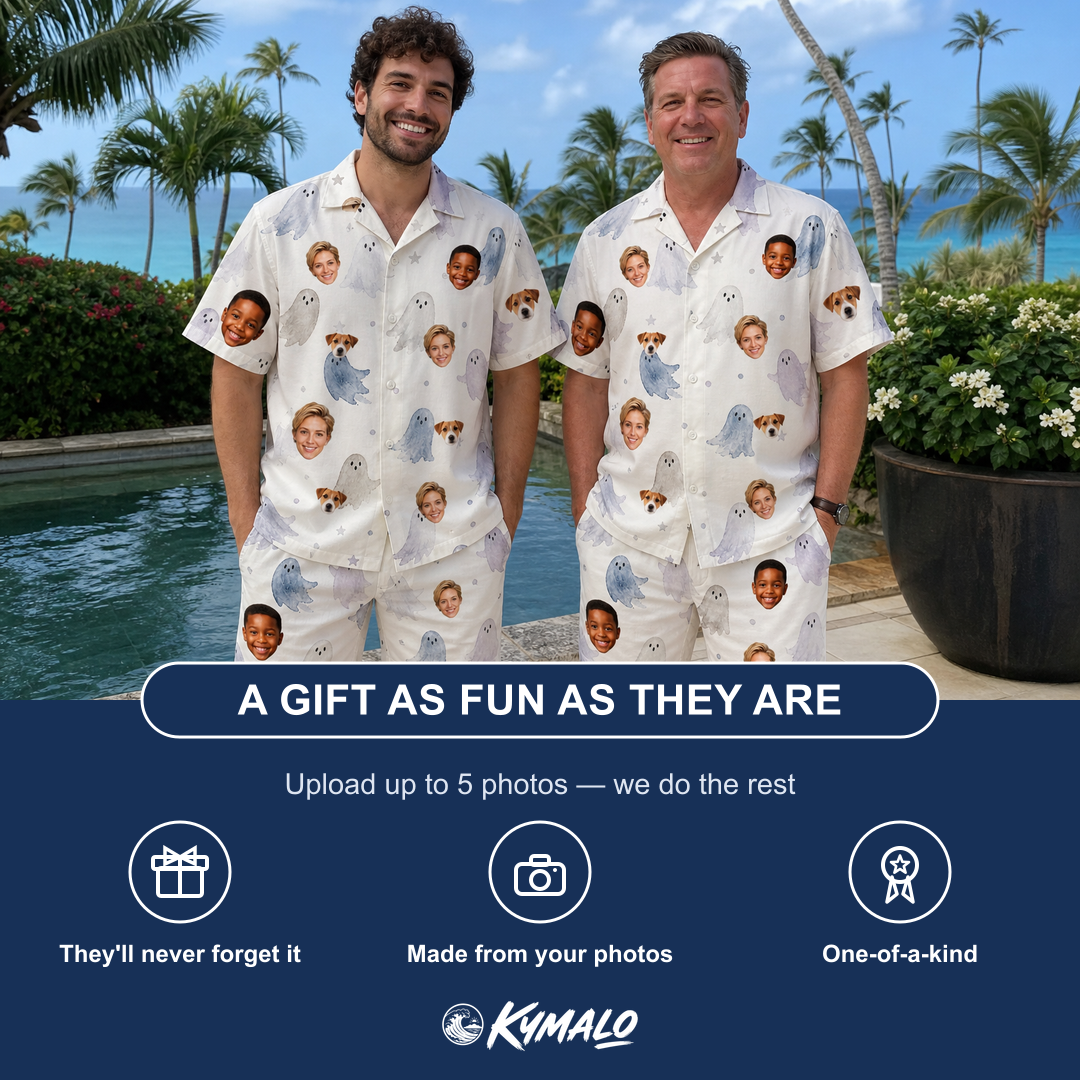 Friends in matching Men's Wraith Wiggles Custom Face Shirt & Shorts Set — a group gift photo