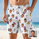 Man wearing Men's Talon Terrors Custom Face Beach Shorts — custom faces printed all-over