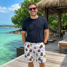 Real-life photo of someone wearing Men's Talon Terrors Custom Face Beach Shorts — custom faces printed all-over