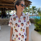 Real-life photo of someone wearing Women's Talon Terrors Custom Face Hawaiian Shirt — custom faces printed all-over