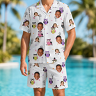 Model wearing Men's Talon Terrors Custom Face Shirt & Shorts Set printed with kids' faces