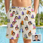 Man wearing Men's Resting Jest Custom Face Beach Shorts — custom faces printed all-over
