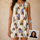 Woman wearing Women's Resting Jest Custom Face Tank Dress — custom faces printed all-over