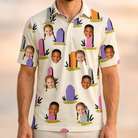 Model wearing Men's Resting Jest Custom Face Polo Shirt printed with kids' faces